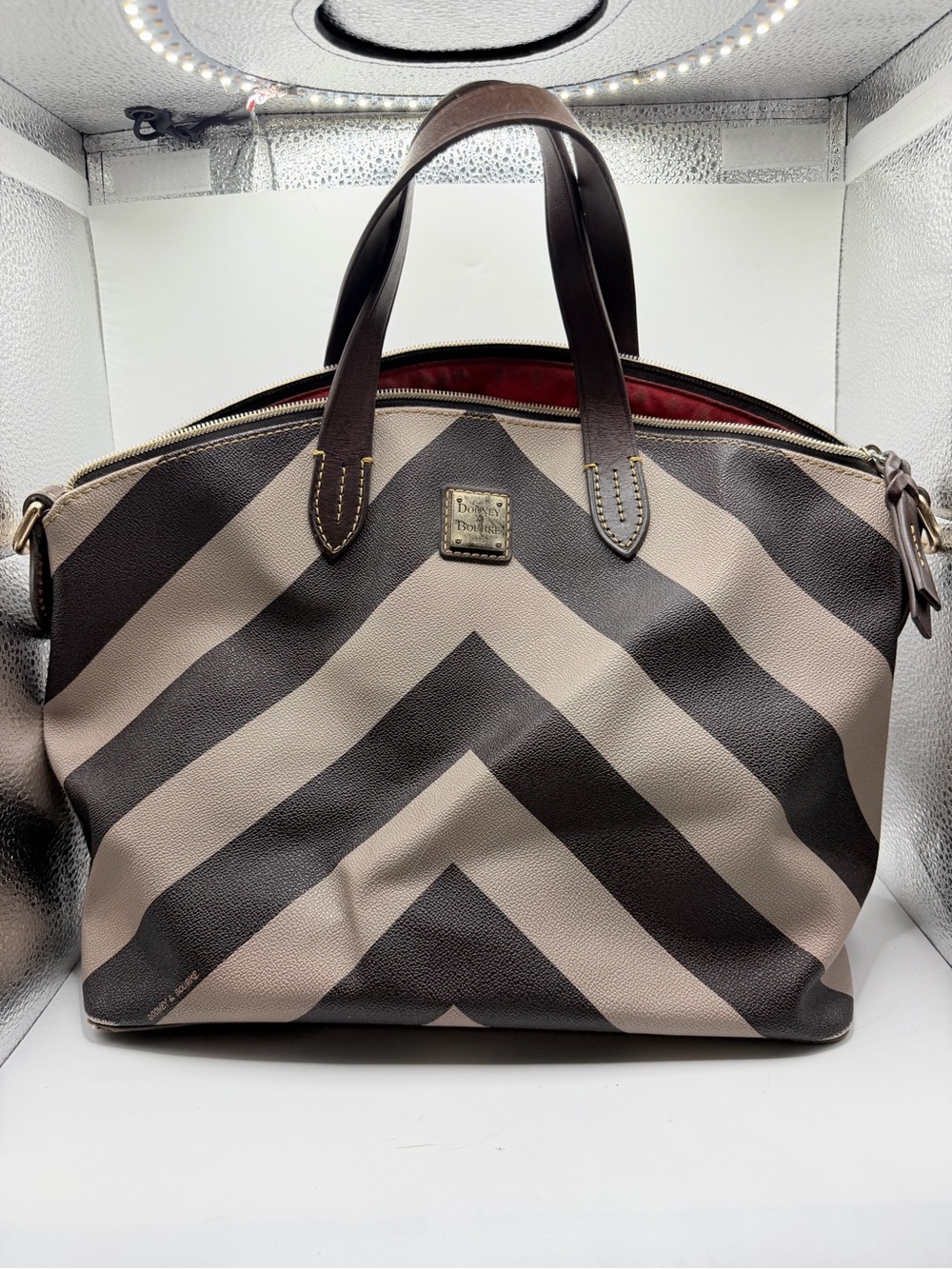 Dooney & Bourke Brown and Cream Chevron Tote